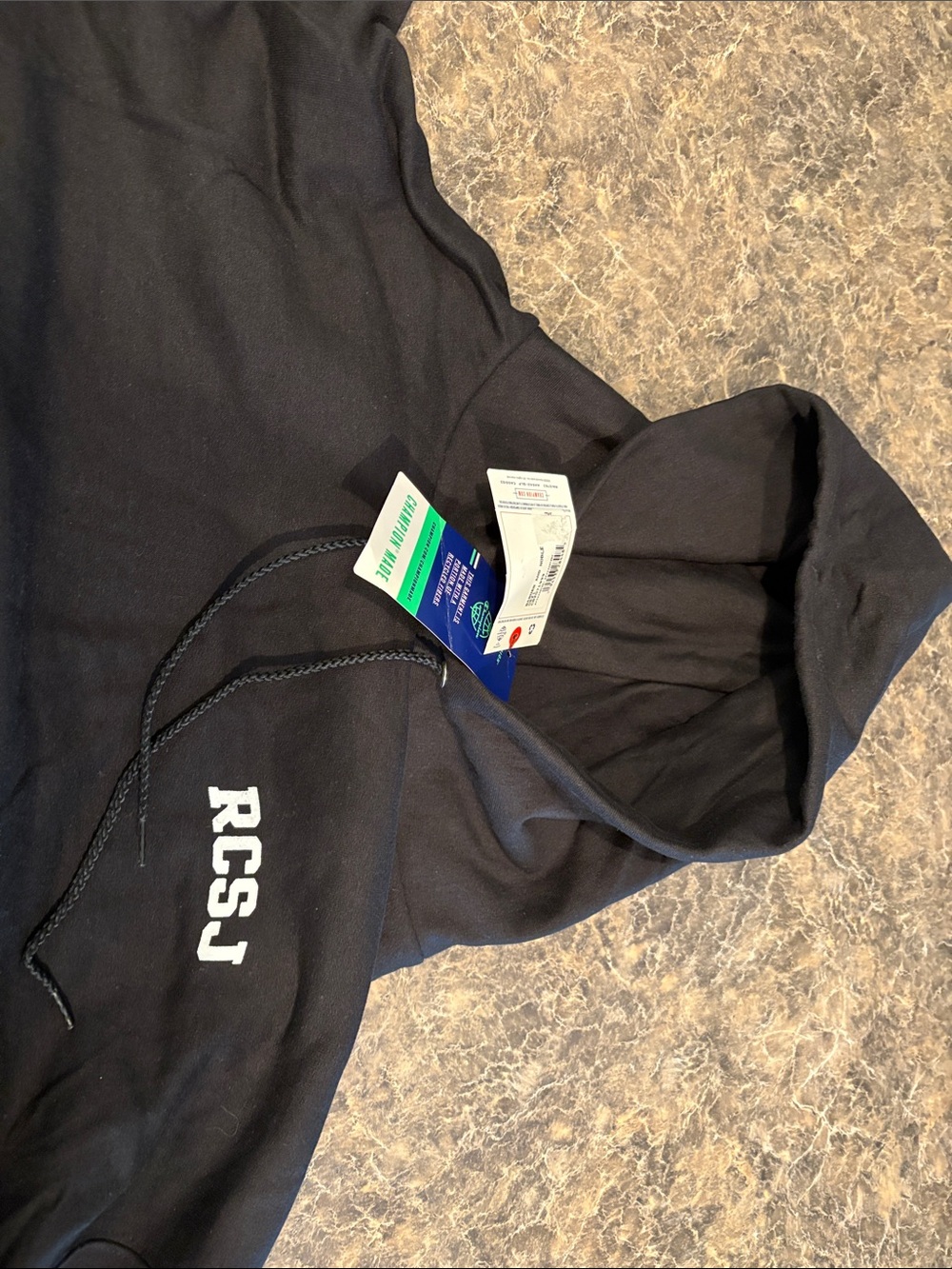 Champion Black Hoodie with White RGSJ Chest Print